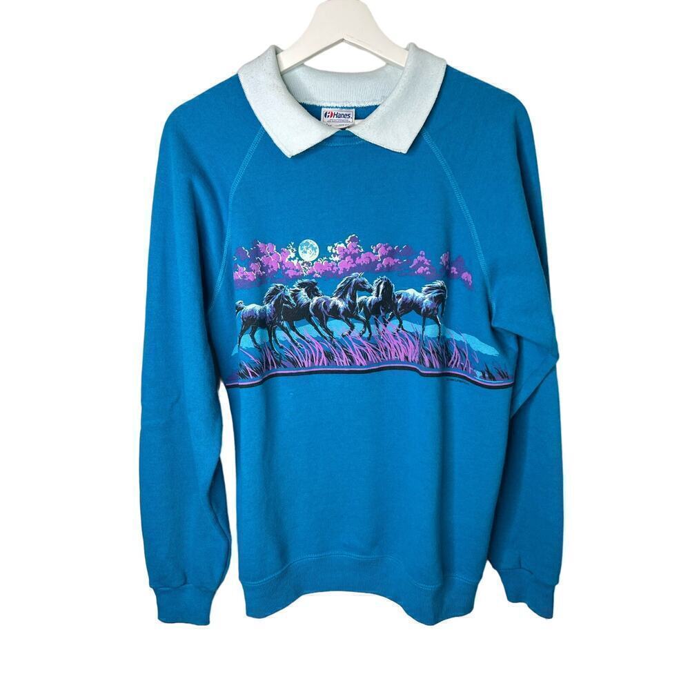 Vintage 1990 Lifestyle Hanes Epic Horse Peter Pan Collar Sweatshirt Pullover L